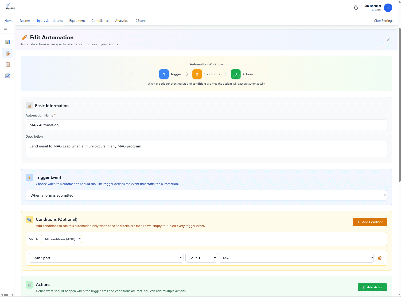 Injury report automation workflow builder