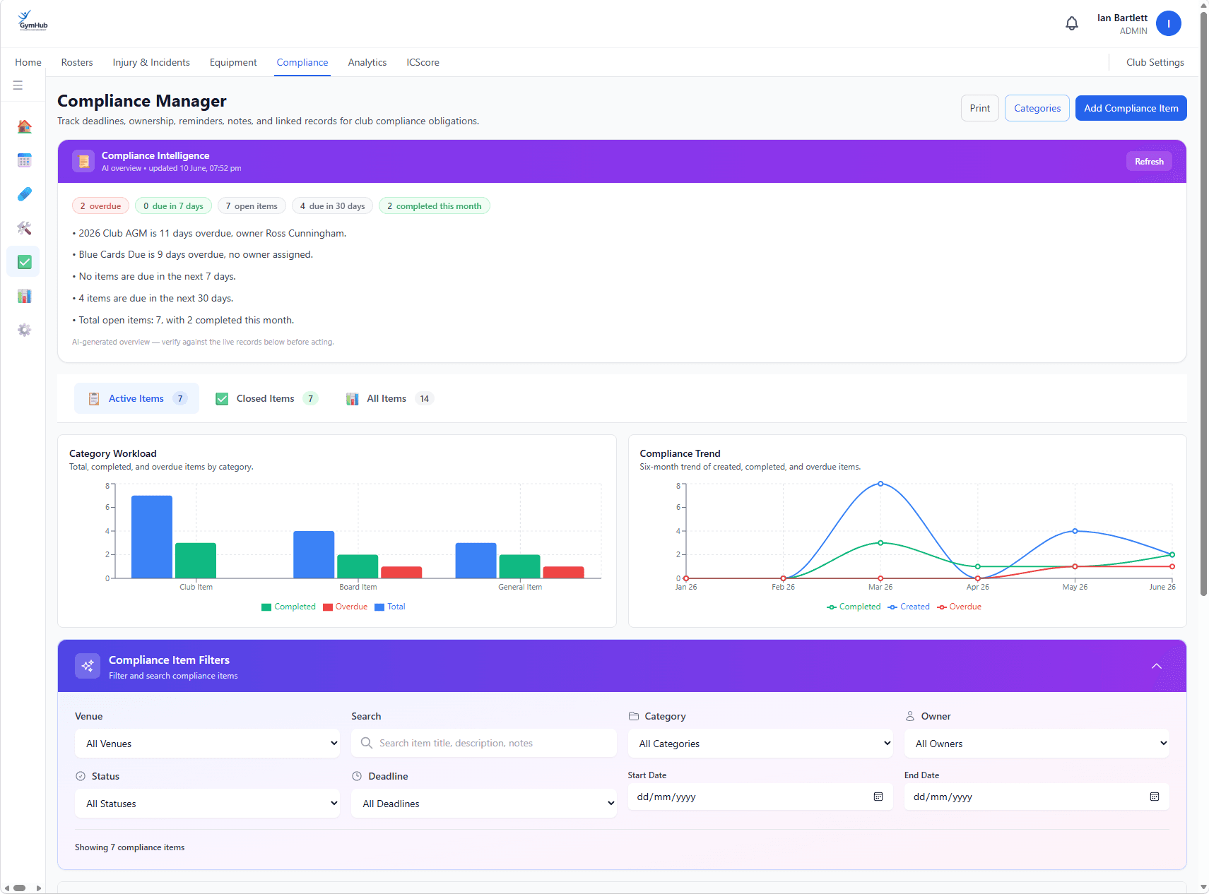 Compliance Manager with deadlines, ownership and reminders