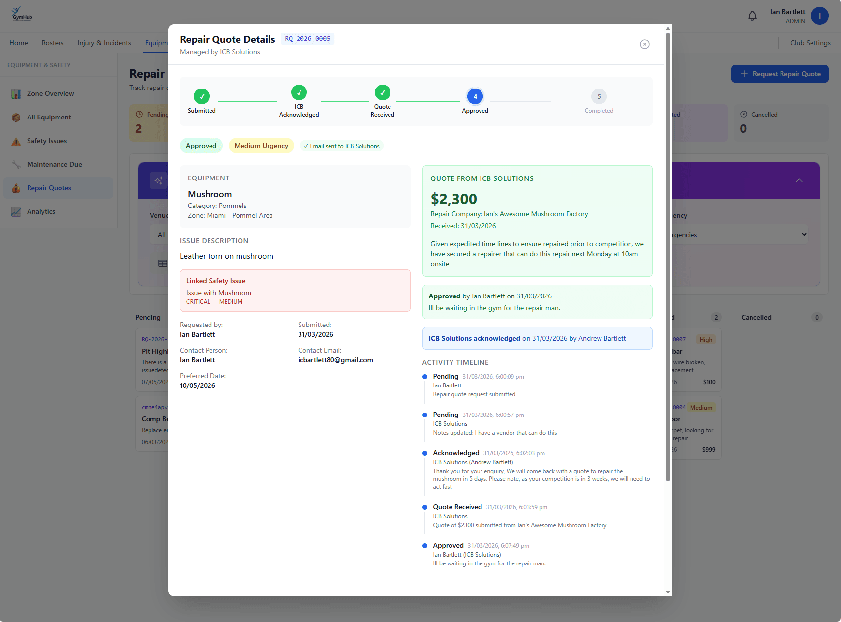 GymHub admin portal interface